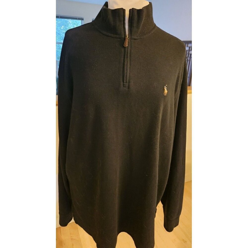 POLO RALPH LAUREN Estate Rib 1/4 Zip mock Neck Pull Over Sweater Navy Blue XL